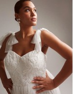 Curve Mila floral embellished mesh wedding dress with tie straps in ivory