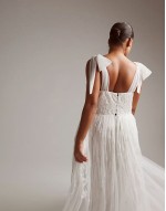 Curve Mila floral embellished mesh wedding dress with tie straps in ivory