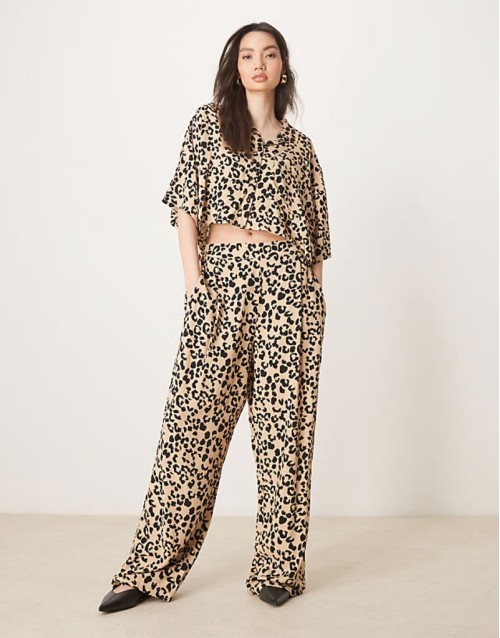 cropped shirt and trousers co-ord in animal print