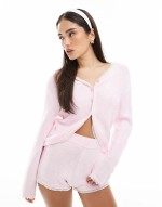 knitted lace trim booty short co ord in pink