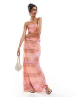 check bandeau top and skirt co-ord set in orange