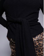 brushed asymmetric neck long sve top with tie waist detail black