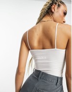 ribbed square neck bodysuit in white